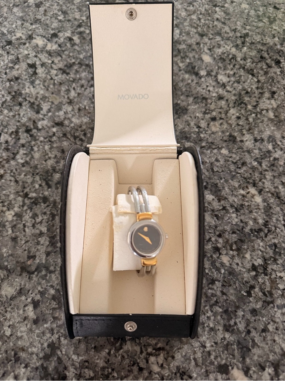 Movado Black Leather Watch with Case - Picture 3 of 4
